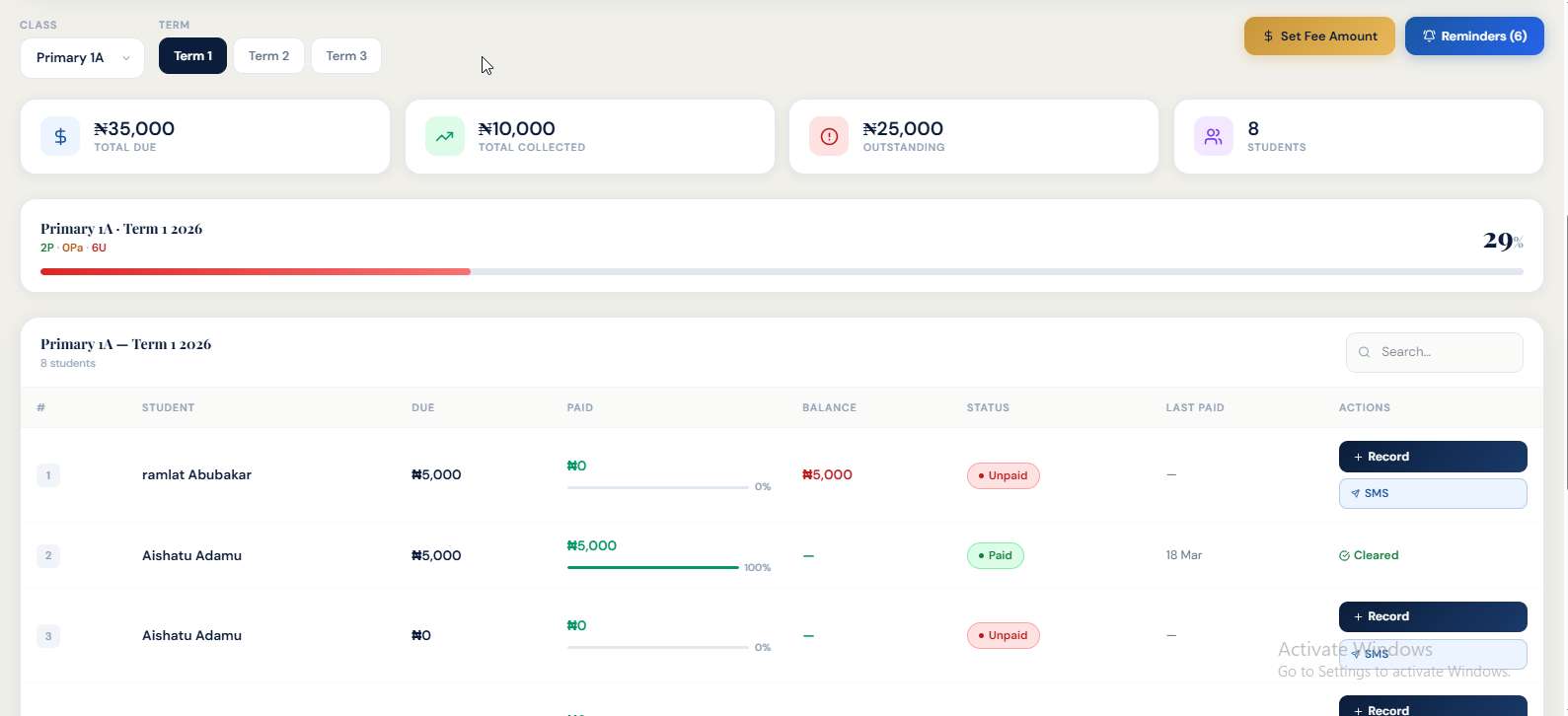 Fee Management screenshot
